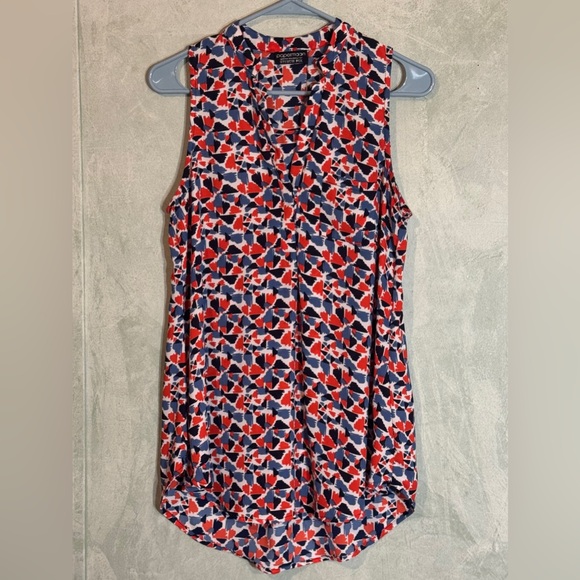 Papermoon Tops - Papermoon Red and Blue Geometric Sleeveless High Low Blouse, Womens Medium